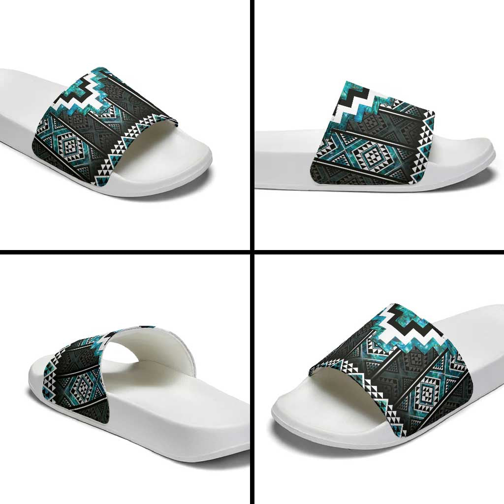 Paua Shell Taniko Pattern Aotearoa Slide Sandals Niho Taniwha Mix Poutama - Aussie Hoodie