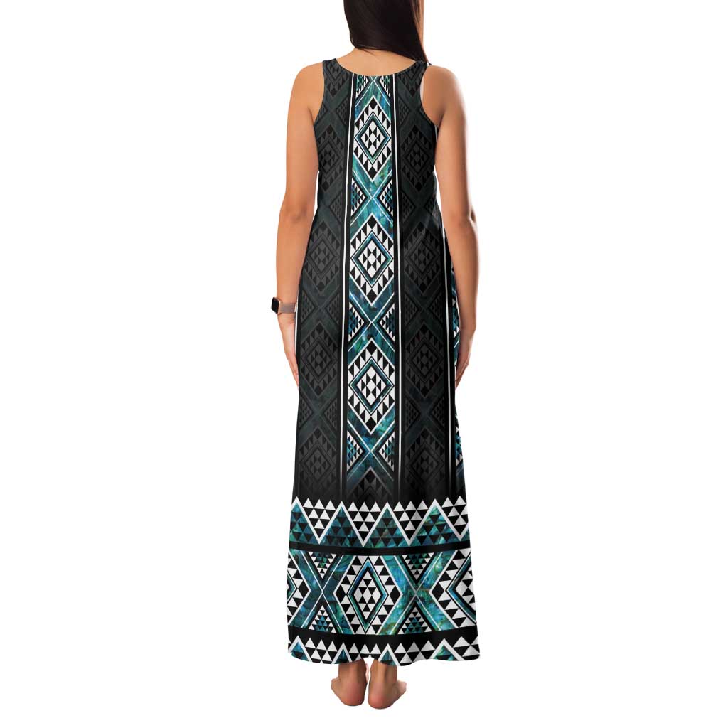 Paua Shell Taniko Pattern Aotearoa Tank Maxi Dress Niho Taniwha Mix Poutama