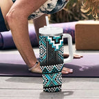 Paua Shell Taniko Pattern Aotearoa Tumbler With Handle Niho Taniwha Mix Poutama