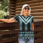 Paua Shell Taniko Pattern Aotearoa Women Polo Shirt Niho Taniwha Mix Poutama