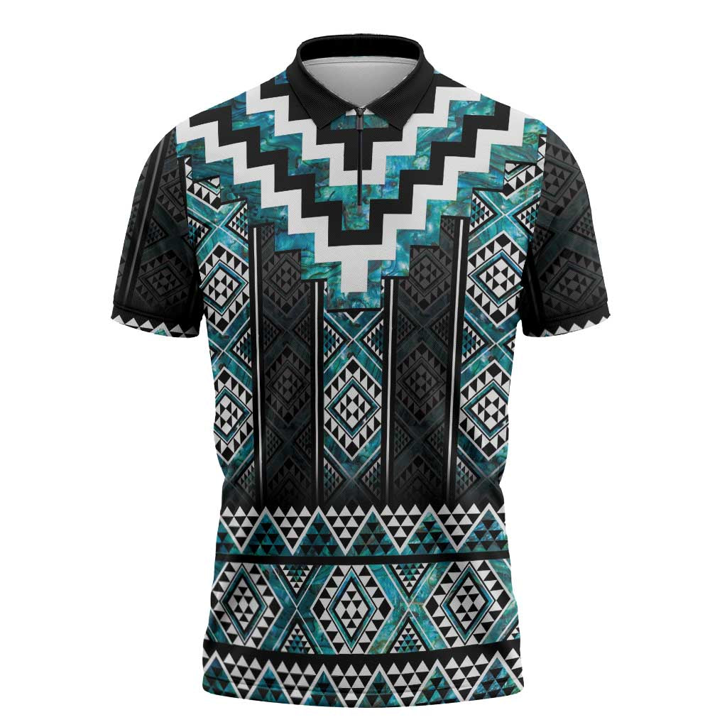 Paua Shell Taniko Pattern Aotearoa Zipper Polo Shirt Niho Taniwha Mix Poutama - Aussie Hoodie