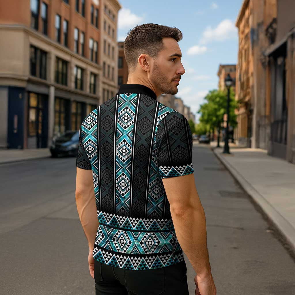 Paua Shell Taniko Pattern Aotearoa Zipper Polo Shirt Niho Taniwha Mix Poutama - Aussie Hoodie