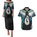 Aotearoa Korowai Motif Couples Matching Puletasi and Hawaiian Shirt Hei Matau Poutama Maori Pattern
