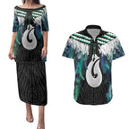 Aotearoa Korowai Motif Couples Matching Puletasi and Hawaiian Shirt Hei Matau Poutama Maori Pattern