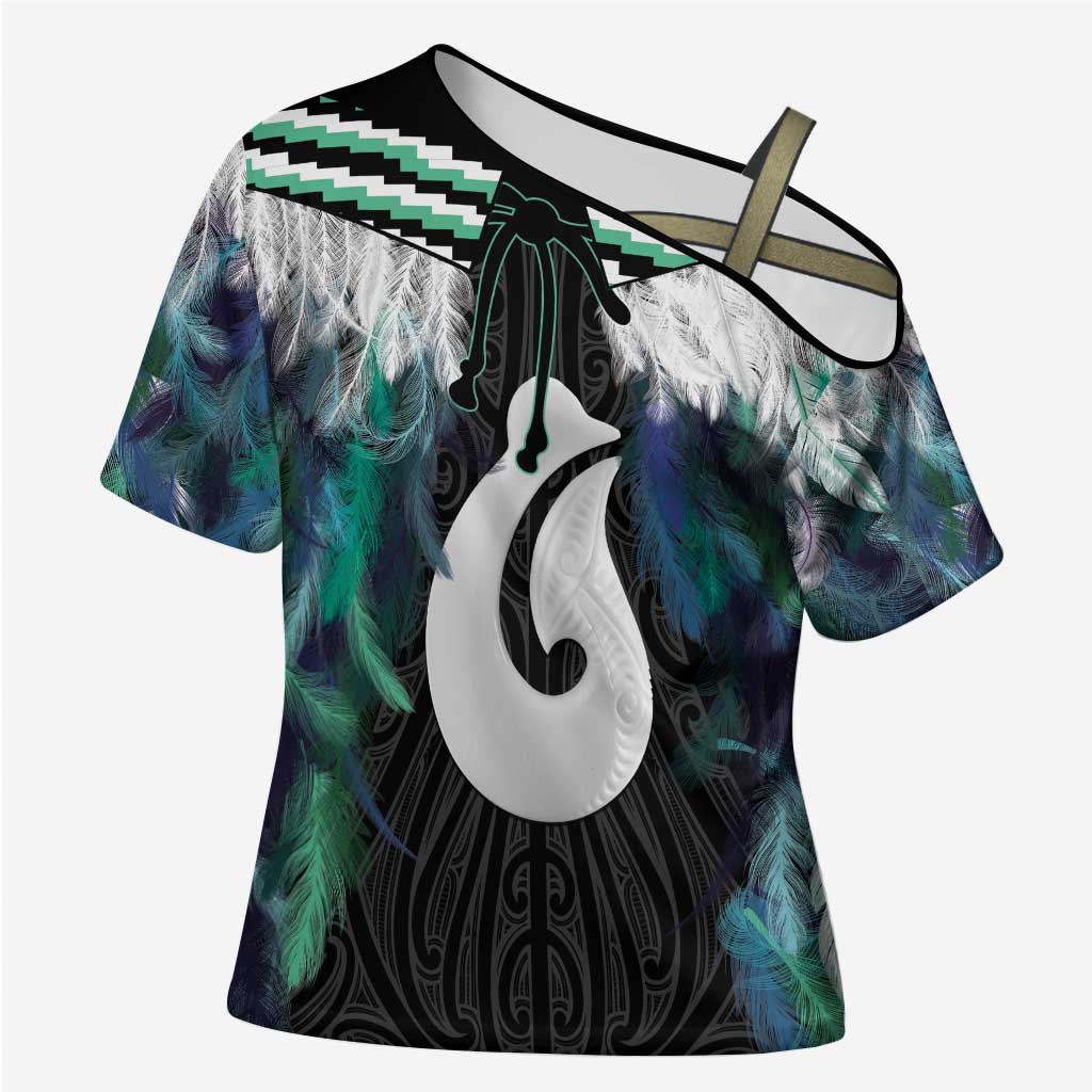 Aotearoa Korowai Motif Cross Shoulder Shirt Hei Matau Poutama Maori Pattern - Aussie Hoodie