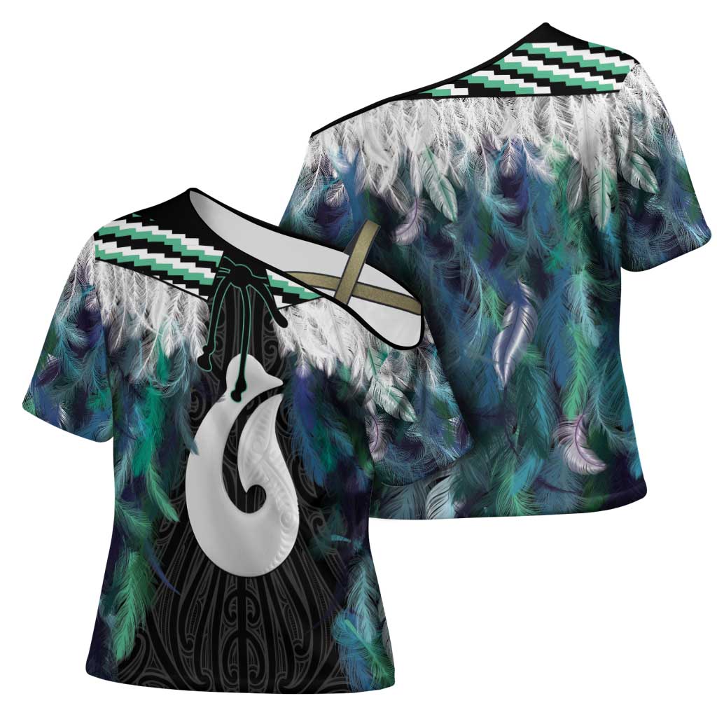 Aotearoa Korowai Motif Cross Shoulder Shirt Hei Matau Poutama Maori Pattern - Aussie Hoodie