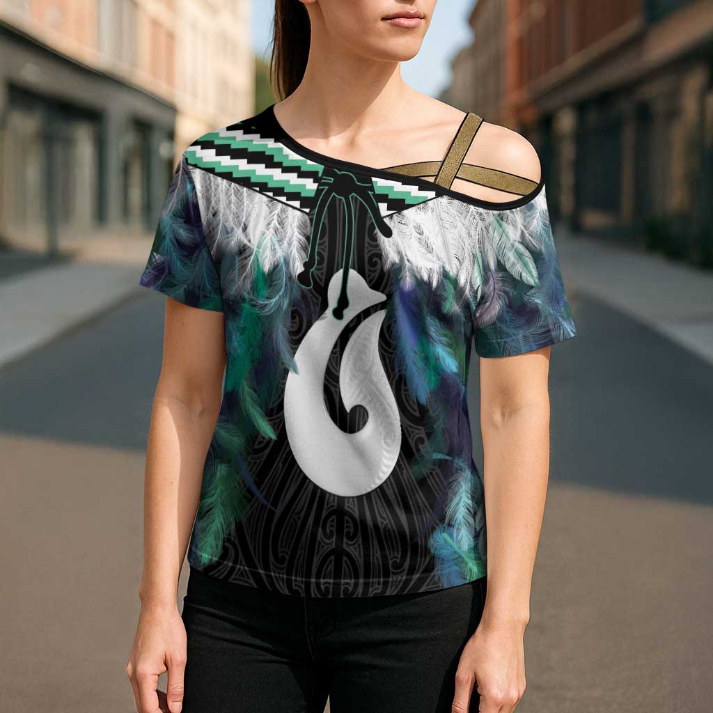 Aotearoa Korowai Motif Cross Shoulder Shirt Hei Matau Poutama Maori Pattern - Aussie Hoodie