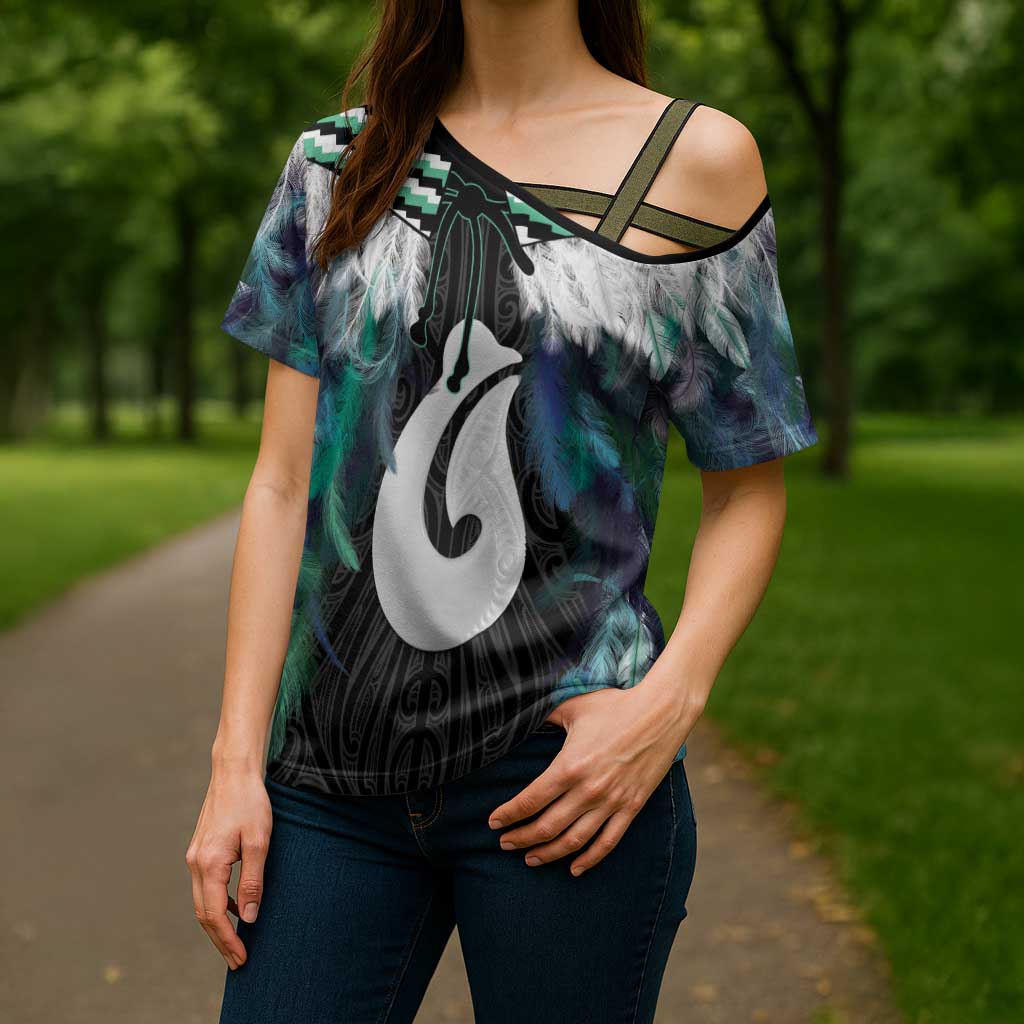 Aotearoa Korowai Motif Cross Shoulder Shirt Hei Matau Poutama Maori Pattern - Aussie Hoodie