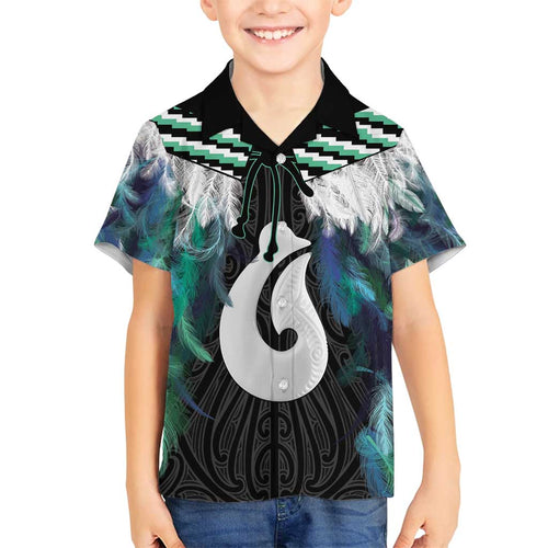 Aotearoa Korowai Motif Family Matching Off Shoulder Short Dress and Hawaiian Shirt Hei Matau Poutama Maori Pattern