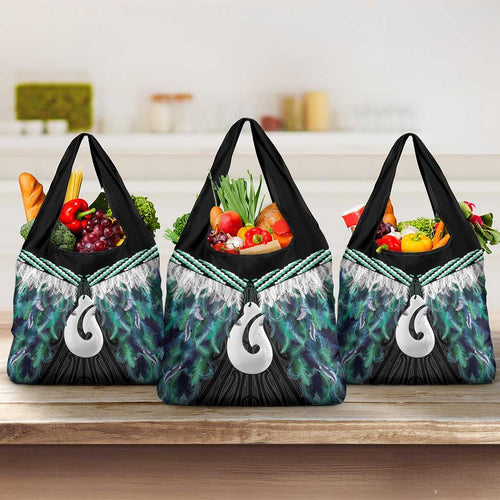 Aotearoa Korowai Motif Grocery Bag Hei Matau Poutama Maori Pattern