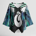 Aotearoa Korowai Motif Kimono Sleeve Blouse Hei Matau Poutama Maori Pattern - Aussie Hoodie