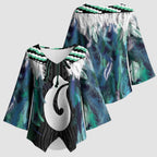 Aotearoa Korowai Motif Kimono Sleeve Blouse Hei Matau Poutama Maori Pattern - Aussie Hoodie
