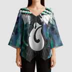 Aotearoa Korowai Motif Kimono Sleeve Blouse Hei Matau Poutama Maori Pattern - Aussie Hoodie