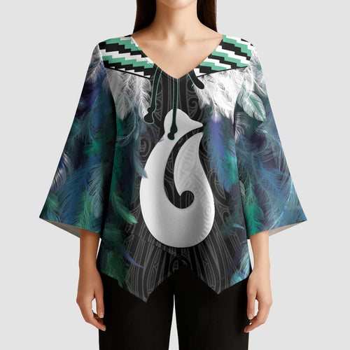 Aotearoa Korowai Motif Kimono Sleeve Blouse Hei Matau Poutama Maori Pattern - Aussie Hoodie