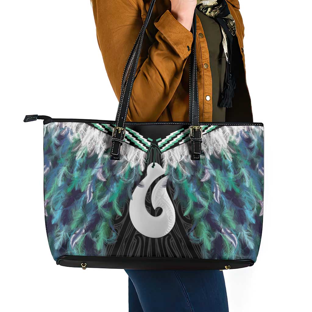 Aotearoa Korowai Motif Leather Tote Bag Hei Matau Poutama Maori Pattern
