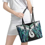 Aotearoa Korowai Motif Leather Tote Bag Hei Matau Poutama Maori Pattern