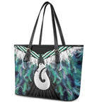 Aotearoa Korowai Motif Leather Tote Bag Hei Matau Poutama Maori Pattern