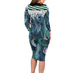 Aotearoa Korowai Motif Long Sleeve Bodycon Dress Hei Matau Poutama Maori Pattern