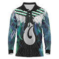 Aotearoa Korowai Motif Long Sleeve Polo Shirt Hei Matau Poutama Maori Pattern