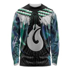 Aotearoa Korowai Motif Long Sleeve Shirt Hei Matau Poutama Maori Pattern