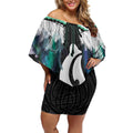 Aotearoa Korowai Motif Off Shoulder Short Dress Hei Matau Poutama Maori Pattern