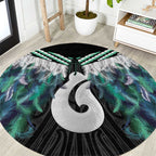 Aotearoa Korowai Motif Round Carpet Hei Matau Poutama Maori Pattern