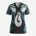 Aotearoa Korowai Motif Scrub Top Hei Matau Poutama Maori Pattern - Aussie Hoodie