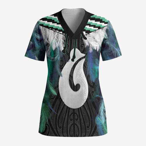 Aotearoa Korowai Motif Scrub Top Hei Matau Poutama Maori Pattern - Aussie Hoodie