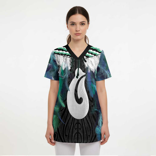 Aotearoa Korowai Motif Scrub Top Hei Matau Poutama Maori Pattern - Aussie Hoodie