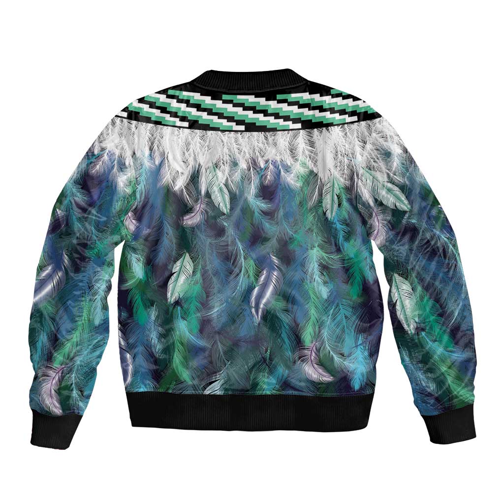 Aotearoa Korowai Motif Sleeve Zip Bomber Jacket Hei Matau Poutama Maori Pattern