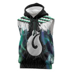 Aotearoa Korowai Motif Sleeveless Hoodie Hei Matau Poutama Maori Pattern - Aussie Hoodie