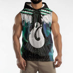Aotearoa Korowai Motif Sleeveless Hoodie Hei Matau Poutama Maori Pattern - Aussie Hoodie