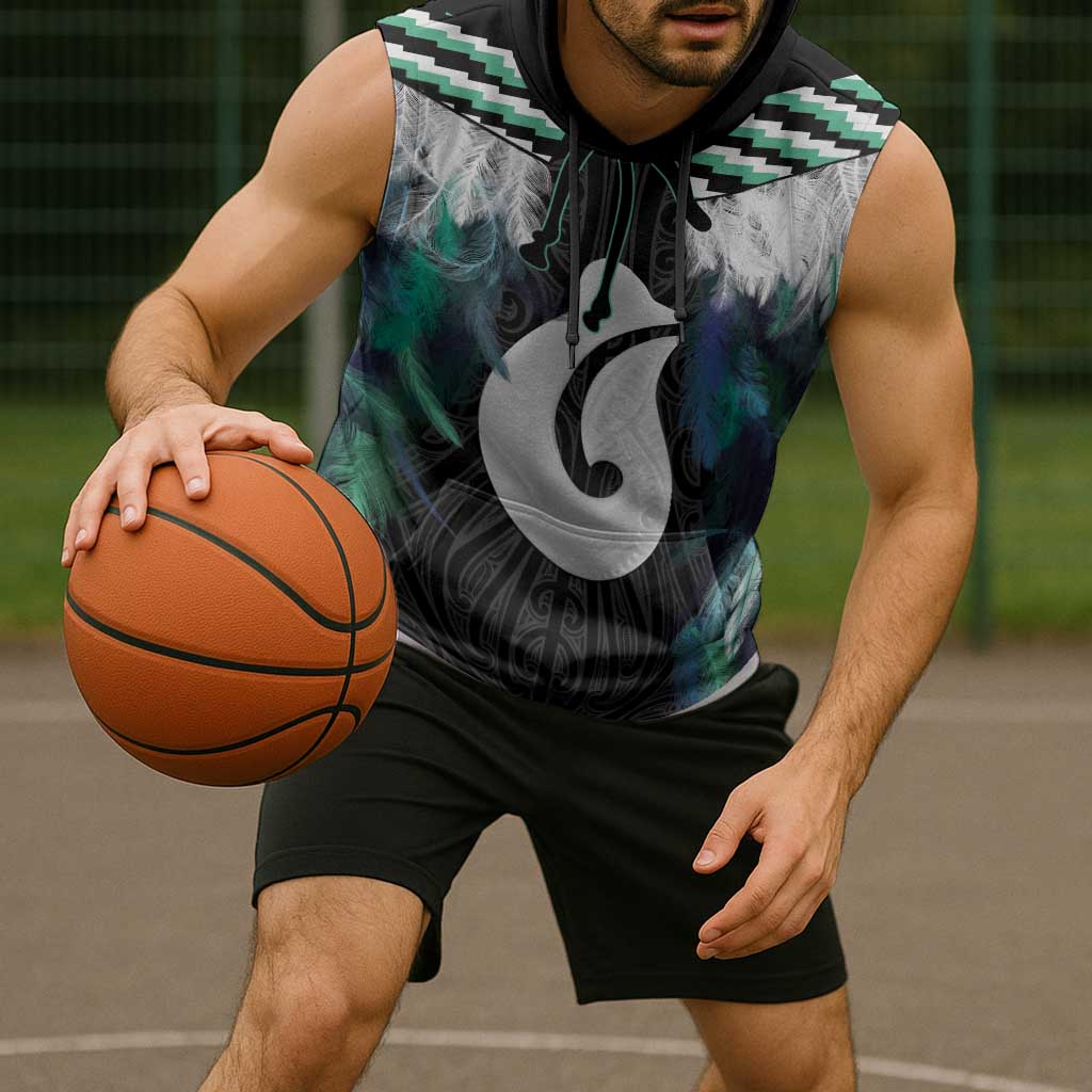 Aotearoa Korowai Motif Sleeveless Hoodie Hei Matau Poutama Maori Pattern - Aussie Hoodie