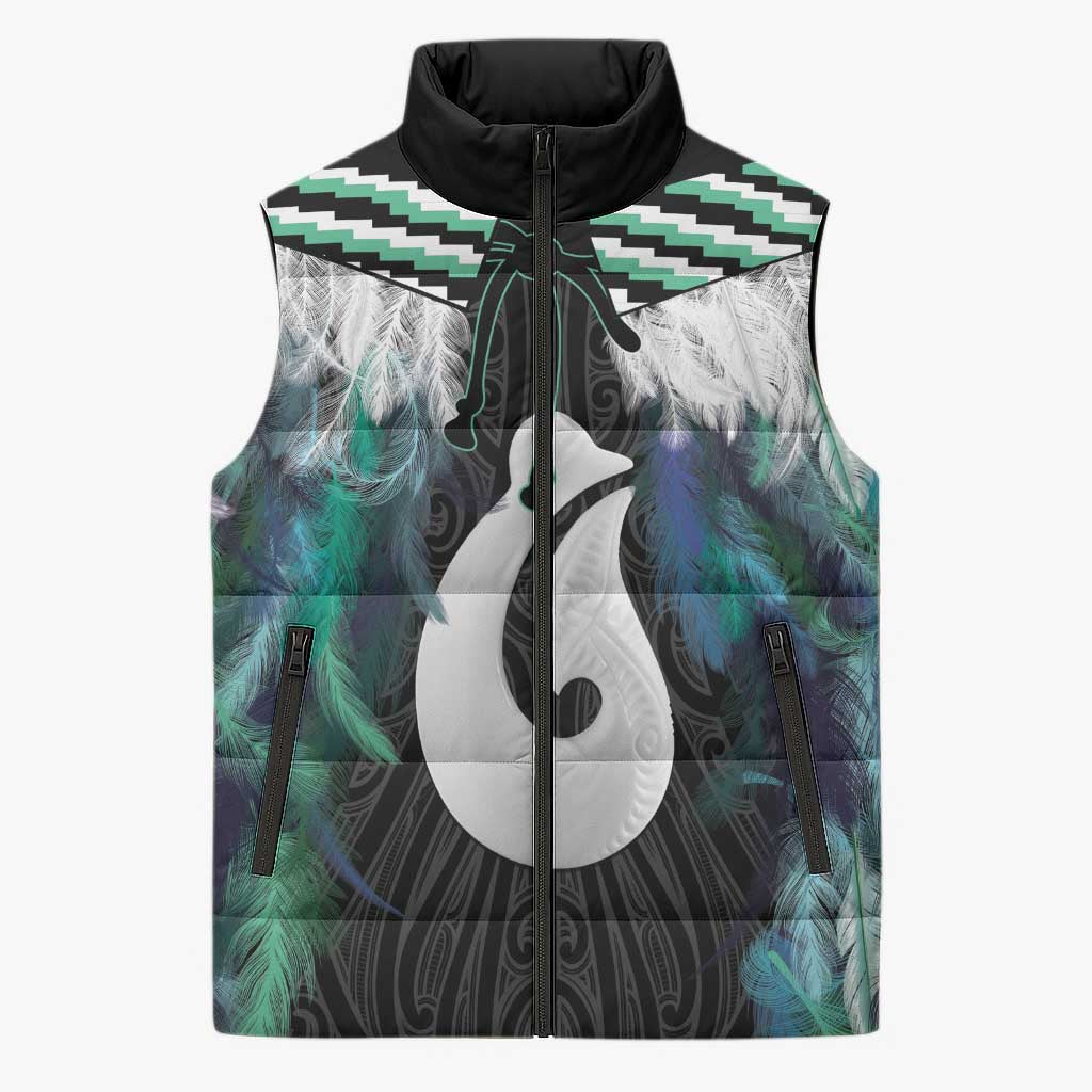 Aotearoa Korowai Motif Sleeveless Puffer Jacket Hei Matau Poutama Maori Pattern - Aussie Hoodie