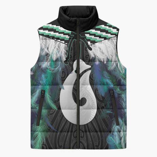Aotearoa Korowai Motif Sleeveless Puffer Jacket Hei Matau Poutama Maori Pattern - Aussie Hoodie