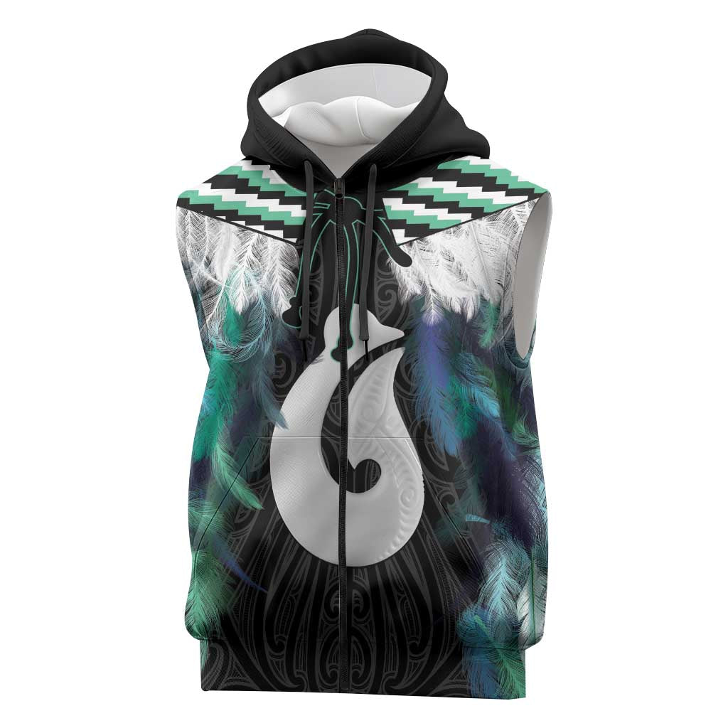 Aotearoa Korowai Motif Sleeveless Zip Hoodie Hei Matau Poutama Maori Pattern LT14