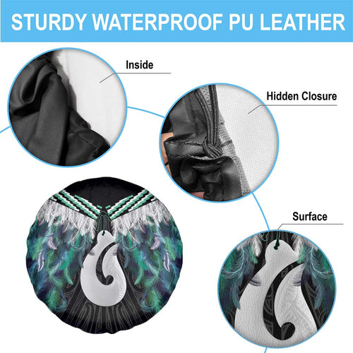 Aotearoa Korowai Motif Spare Tire Cover Hei Matau Poutama Maori Pattern