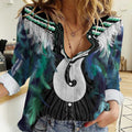 Aotearoa Korowai Motif Women Casual Shirt Hei Matau Poutama Maori Pattern