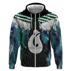Aotearoa Korowai Motif Zip Hoodie Hei Matau Poutama Maori Pattern