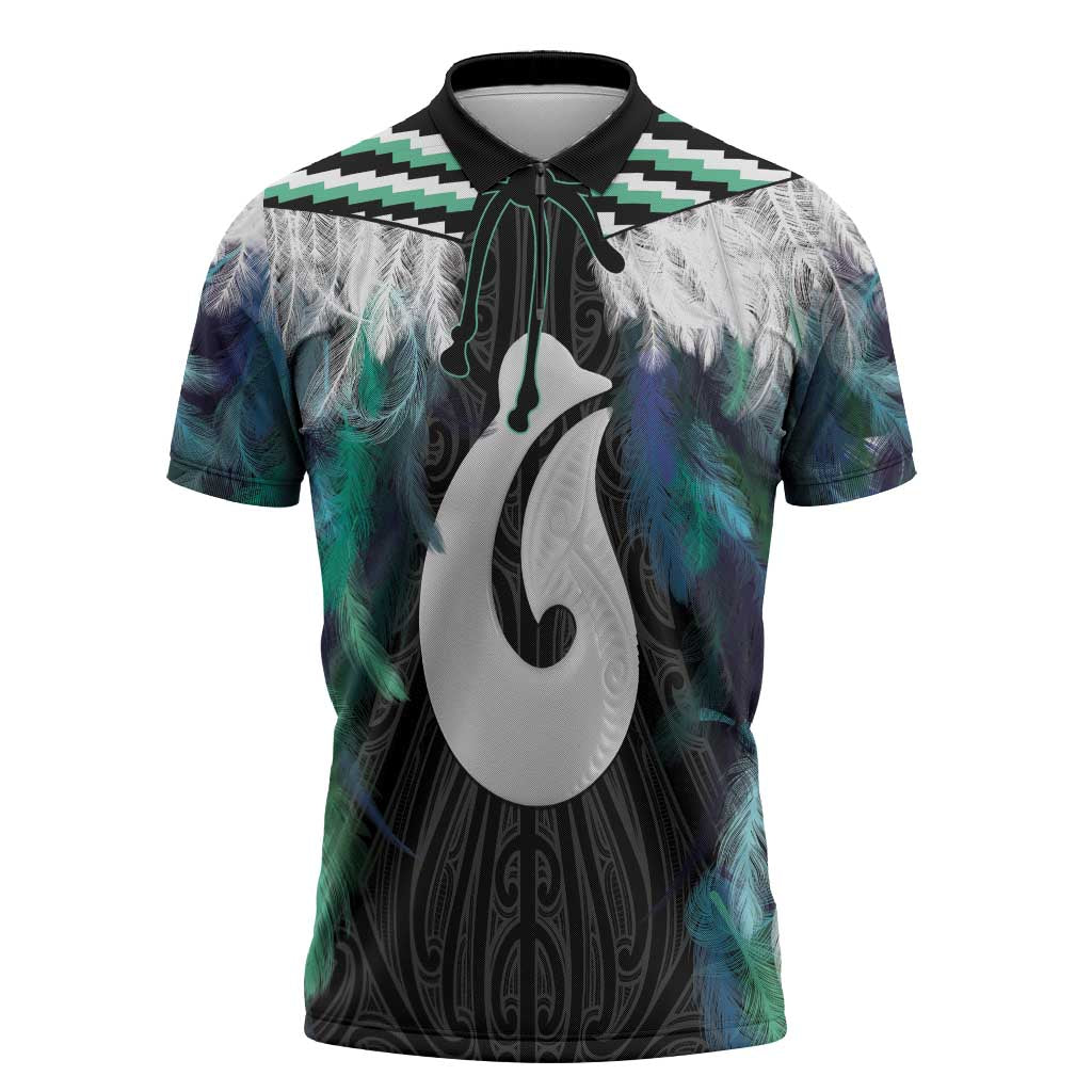Aotearoa Korowai Motif Zipper Polo Shirt Hei Matau Poutama Maori Pattern - Aussie Hoodie