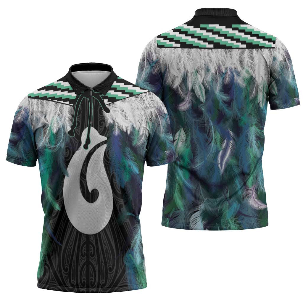 Aotearoa Korowai Motif Zipper Polo Shirt Hei Matau Poutama Maori Pattern - Aussie Hoodie