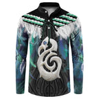 Aotearoa Korowai Motif Button Sweatshirt Hei Manaia Poutama Maori Pattern