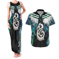 Aotearoa Korowai Motif Couples Matching Tank Maxi Dress and Hawaiian Shirt Hei Manaia Poutama Maori Pattern