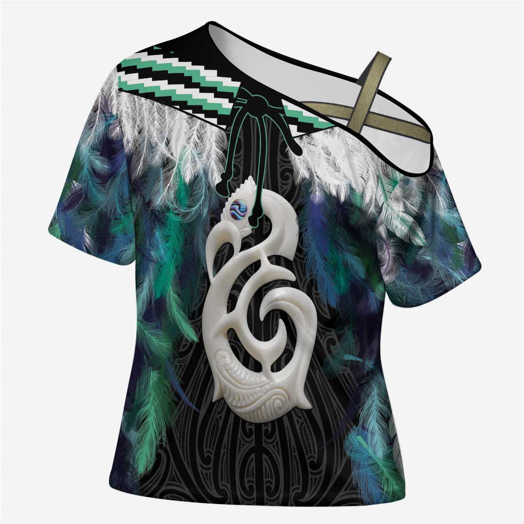 Aotearoa Korowai Motif Cross Shoulder Shirt Hei Manaia Poutama Maori Pattern - Aussie Hoodie
