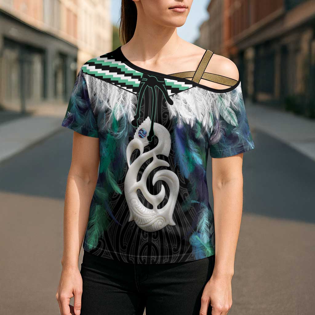 Aotearoa Korowai Motif Cross Shoulder Shirt Hei Manaia Poutama Maori Pattern - Aussie Hoodie