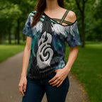 Aotearoa Korowai Motif Cross Shoulder Shirt Hei Manaia Poutama Maori Pattern - Aussie Hoodie