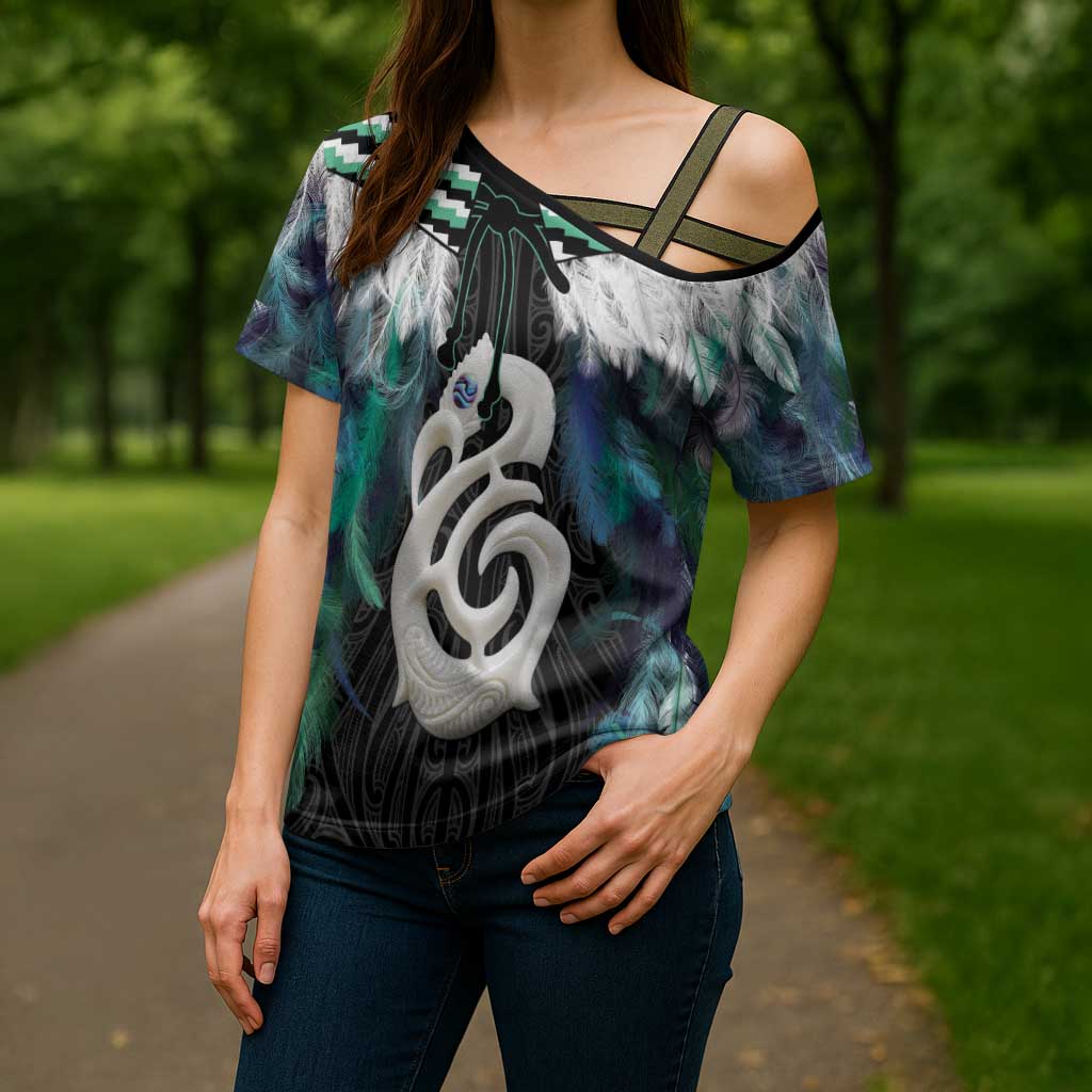 Aotearoa Korowai Motif Cross Shoulder Shirt Hei Manaia Poutama Maori Pattern - Aussie Hoodie