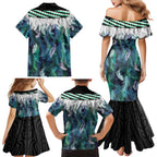 Aotearoa Korowai Motif Family Matching Mermaid Dress and Hawaiian Shirt Hei Manaia Poutama Maori Pattern