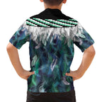Aotearoa Korowai Motif Family Matching Off The Shoulder Long Sleeve Dress and Hawaiian Shirt Hei Manaia Poutama Maori Pattern