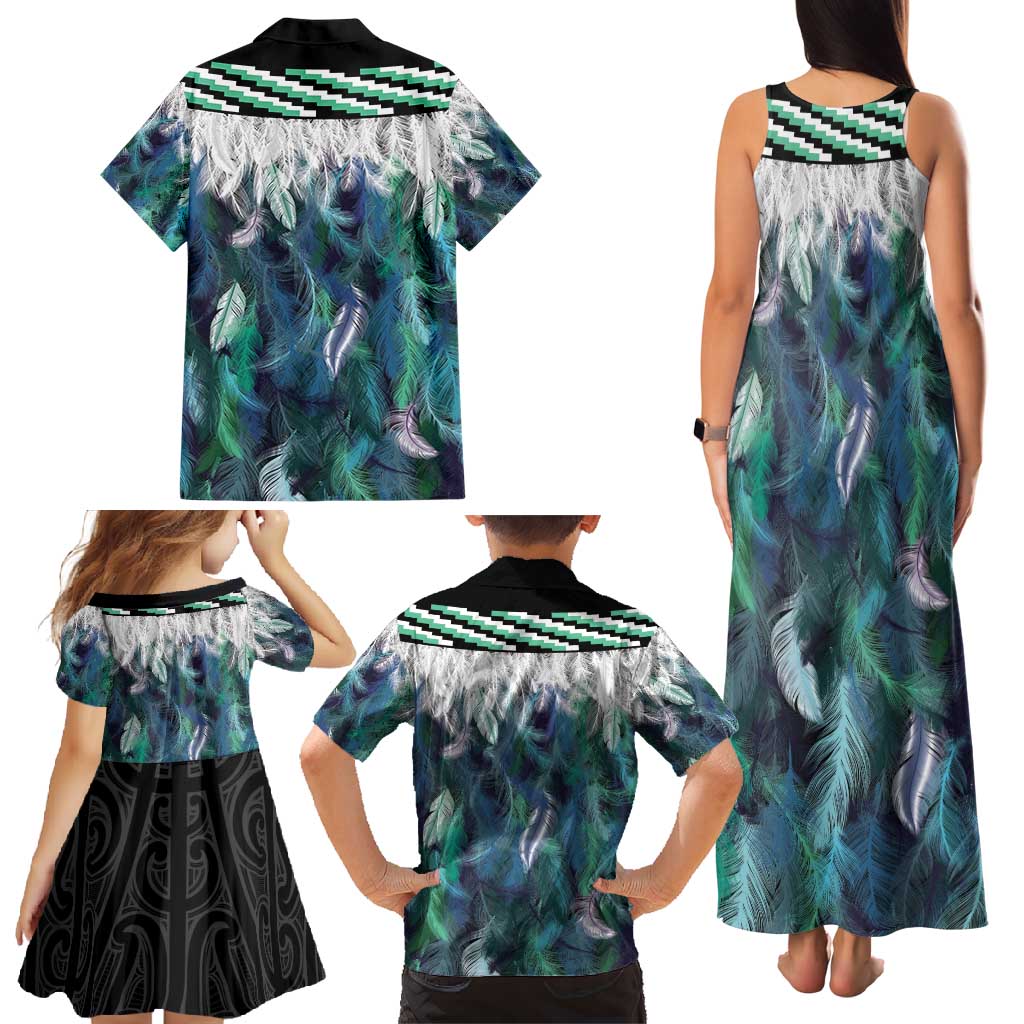 Aotearoa Korowai Motif Family Matching Tank Maxi Dress and Hawaiian Shirt Hei Manaia Poutama Maori Pattern